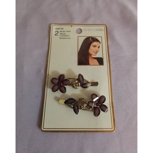 Conair Bobby Pins With Purple Flower Design - 2 Piece Set 58736 - Picture 2 of 4
